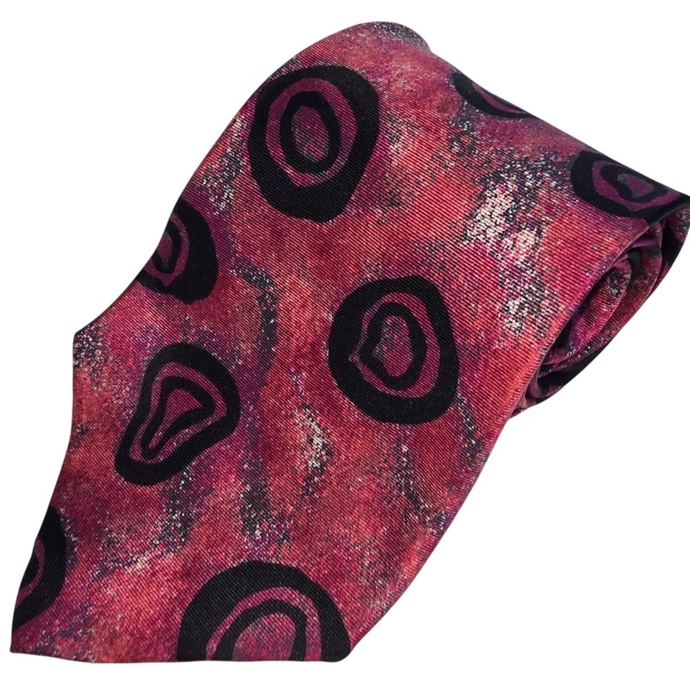 VINTAGE Perry Ellis Portfolio Imported‎ Silk Men's Tie Reddish Pink Abstract